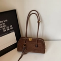 Vintage brown suede underarm shoulder bag with double straps and golden zipper detail - Coffee with Pendant