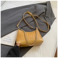 Bright yellow woven crossbody pillow bag with metal chain strap and PU leather texture - Yellow