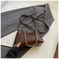 Dark brown woven shoulder bag with chic silver chain strap and adjustable leather strap - Brown