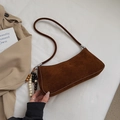Vintage brown frosted leather baguette bag with colorful wooden bead charm detail - Brown with Pendant