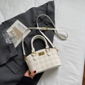 Chic beige and coffee checkered handbag with adjustable strap and gold hardware - Off-white Without Pendant