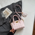Pink checkered crossbody bag with adjustable strap and golden metal twist lock detail - Pink Without Pendant