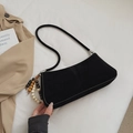 Minimalist black suede underarm bag with decorative wooden beads and slim shoulder strap - Black With Pendant