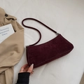 Minimalist burgundy suede baguette bag with slim shoulder strap and silver hardware - Red (No Pendant)