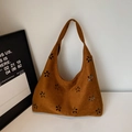 Borsa a tracolla in pelle scamosciata marrone con fiori intagliati al laser per donna - Marrone