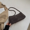 Retro coffee suede baguette bag for women with elegant French commuter aesthetic - Grey Without Pendant