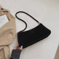 Elegant black suede underarm bag with thin shoulder strap and silver buckles - Black without Pendant