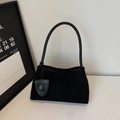 Bolso bajo el brazo minimalista de gamuza negra para mujer con elegante asa larga tubular - Negro