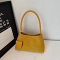 Bolso de hombro vintage minimalista de gamuza amarilla jengibre con asa redonda - Amarillo