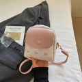 Pink and white mini crossbody bag with deer print and dual zipper compartments - Pink