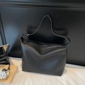 Sac fourre-tout minimaliste en cuir noir à motif litchi pour le bureau et le quotidien - Noir Grand