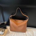 Sac fourre-tout minimaliste en cuir marron à motif litchi avec bandoulière réglable et zip - Brun Clair Grand