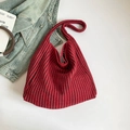 Chic red and black striped knitted tote bag with a spacious vertical ribbed design - No Pendant / Red