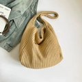 Minimalist khaki ribbed knit tote bag with integrated shoulder strap for women - No Pendant / Khaki