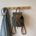 Vintage green frosted rucksack with brown leather trim and drawstring closure - Green