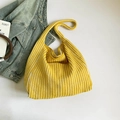 Yellow and white striped knit tote bag in soft cotton fabric with wide handle - No Pendant / Yellow