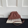 Brown frosted leather shell bag with pleated design and slim shoulder strap - Brown