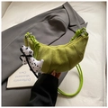 Avocado green frosted leather dumpling bag with cute white puppy pendant accessory - Green with Pendant
