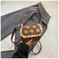 Mini borsa retrò marrone con fiori 3D e bordo in pizzo per uno stile estivo elegante - Marrone
