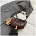 Dark brown crescent croissant bag with adjustable strap and cute plush puppy charm - Coffee with Pendant