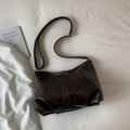 Minimalist dark brown soft PU leather dumpling crossbody bag with adjustable strap - Coffee without Pendant