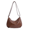Brown faux leather crescent hobo bag with adjustable shoulder strap and top zipper closure - Yellow Brown No Pendant