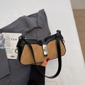 Borsa sottobraccio in pelle scamosciata marrone con cuciture a rombi e finiture nere - Cachi