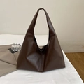 Minimalist large-capacity dark brown soft leather hobo tote bag for daily commute - Brown