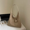 Grote camelkleurige tote bag van suède met knoop aan de riem en bijpassend tasje - Khaki
