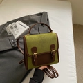 Vintage Umhängetasche und Rucksack in Salbeigrün und Braun mit Wildleder-Struktur - Grün