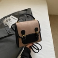 Vintage Umhängetasche in Braun und Schwarz mit goldenen Schnallen und Handgriff - Khaki
