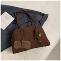 Retro coffee brown frosted Boston bag with decorative pendants and slim shoulder straps - Coffee with Pendant