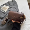 Vintage dunkelbraune Leder-Umhängetasche mit ethnischem Webband und Ledergurt - Braun