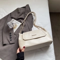 Chic beige faux leather shoulder bag with gold chain strap and elegant metallic trim - Rice White (No Pendant)