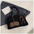 Retro black matte bowling bag with decorative charms and top handles for commuting women - Black with Pendant