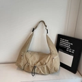 Khaki nylon crossbody crescent bag with multi-pocket functional design and wide strap - Khaki