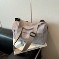 Chic mauve nylon cylinder tote bag with adjustable wide strap for daily office commute - Gray