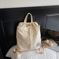 Zaino e borsa minimalista con coulisse color crema e etichetta blu impermeabile - Bianco Sporco