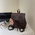 Deep coffee PU leather backpack with buckle straps and a cute plush dog pendant charm - Coffee with Pendant