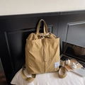 Mustard yellow drawstring backpack in wrinkled nylon fabric with handle and shoulder straps - Khaki