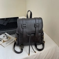 Dunkelgrauer Vintage-Rucksack aus mattem Leder mit goldenen Details und Kordelzug - Schwarz ohne Anhänger
