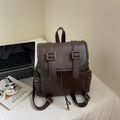 Dunkelbrauner Vintage-Rucksack aus PU-Leder mit Klappe und Reißverschlusstaschen - Braun Ohne Anhänger