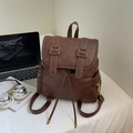 Vintage brauner PU-Leder Rucksack mit Kordelzug und Schnalle für Studentinnen - Dunkelbraun Ohne Anhänger