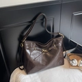 Retro dark brown large capacity faux leather tote bag with elegant golden hardware - Brown