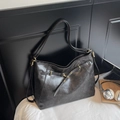 Dark gray vintage tote bag in matte synthetic leather with gold metal ring buckles - Dark Brown