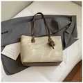 Minimalist marble pattern tote bag in light green with brown handles and elephant charm - Grey and Coffee