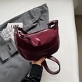 Deep burgundy suede and leather patchwork crossbody bag with fashion text detail - Burgundy