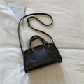 Classic black vintage faux leather crossbody bag with gold hardware and top handles - Black without Pendant