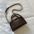 Vintage brown leather mini Boston bag with adjustable shoulder strap and top handles - Coffee without Pendant