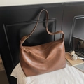 Grande borsa tote minimalista in pelle PU marrone scuro con fibbia dorata lucida - Marrone